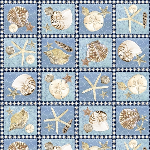 Super Sale Sea Life Shells Squares Blue BQ2017 075