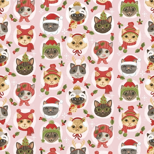 Super Sale Cat Faces In Holiday Hats Pink TTCD1402