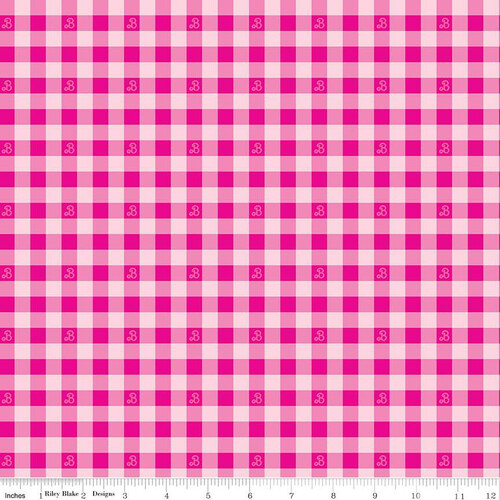 Riley Blake Barbie™ World Logo Gingham Check Hot Pink 15024