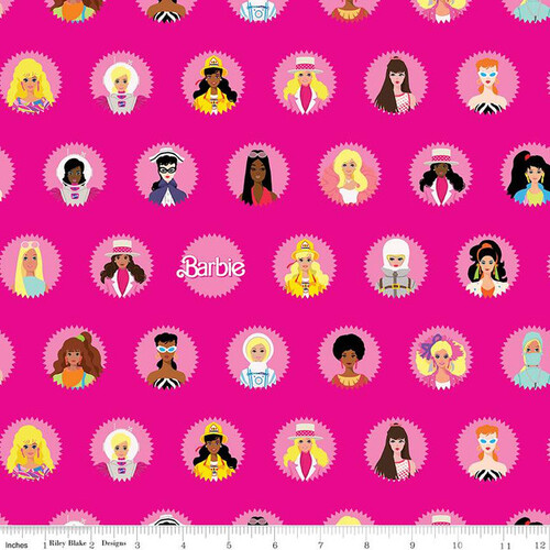 Riley Blake Barbie™ World Girls Cameos Main Hot Pink 15020
