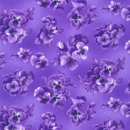 Fabric Remnant -Brightly So Tonal Floral Pansy Flowers 60cm