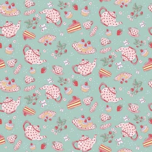 Fabric Remnant -Fairy Garden Tea Party Cups Pots Party 79cm