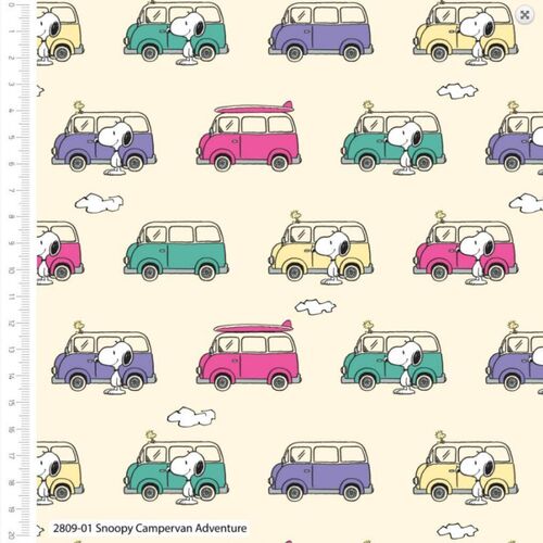 Fabric Remnant -Snoopy & Woodstock's Adventure Campervan 67cm