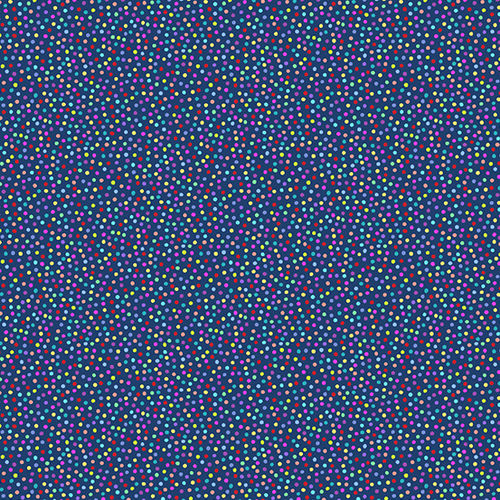 Fabric Remnant -Rainbow Sprinkles Packed Dots Navy 54cm