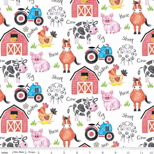 Fabric Remnant -Crayola Colouring on the Farm Animals 77cm