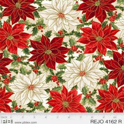 Fabric Remnant -Rejoice Poinsettia Flowers 50cm