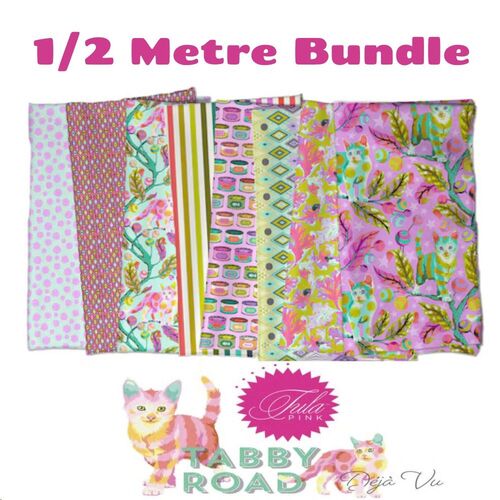 Tula Pink Tabby Road Deja Vu Kitty Cat 1/2 Metre Fabric Bundle