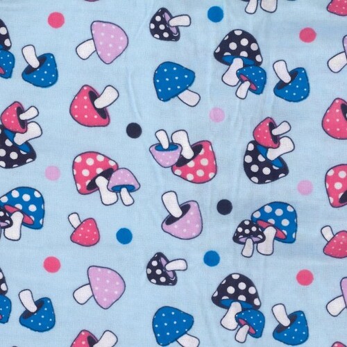 Wincyette Brushed Cotton Flannel Mushrooms Blue 30440-17
