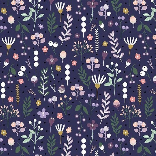 Fabric Remnant - Forest Talk Packed Floral Purple 94cm