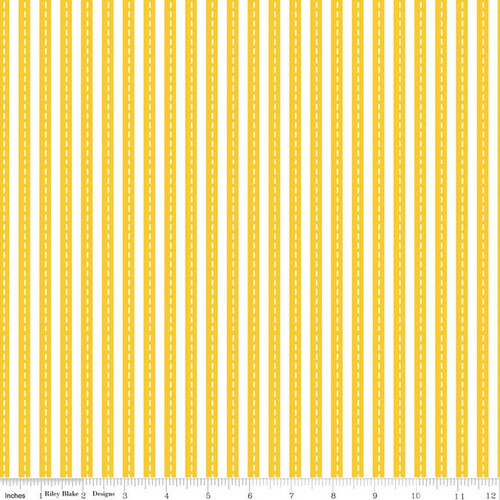 Fabric Remnant-Cops and Robbers Lanes Stripe Yellow 73cm