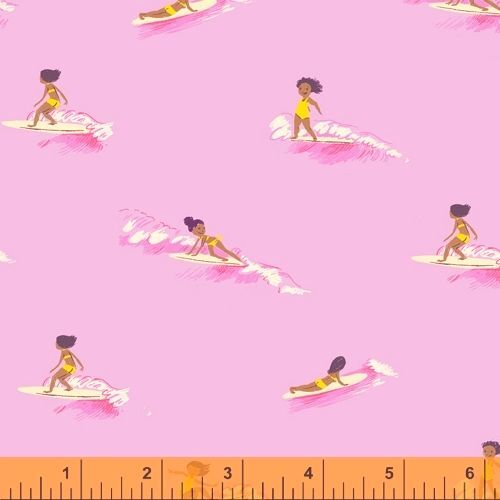 Fabric Remnant -	 Heather Ross Malibu Tiny Surfer Girls 35cm