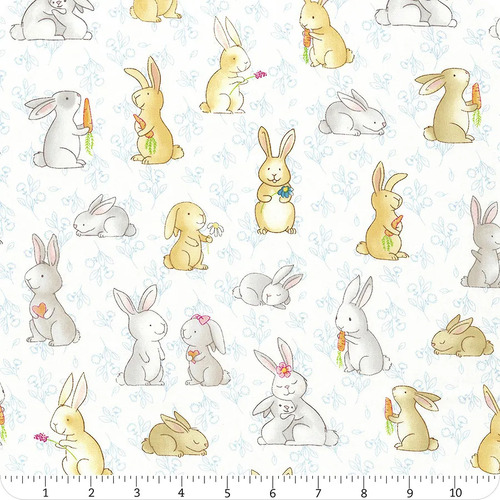 Fabric Remnant -Bunnies For Baby Rabbits In The Meadow 73cm