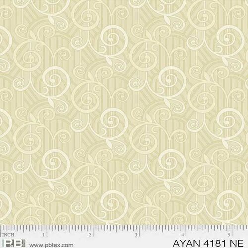 Fabric Remnant -Ayana Tonal Vine Swirl Cream 68cm