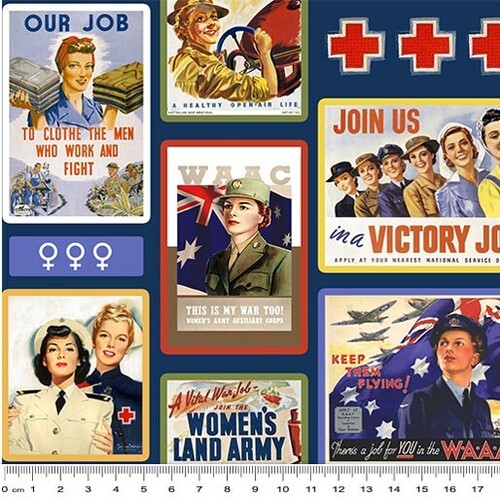 Fabric Remnant -Women’s Wartime Service Blocks 34cm