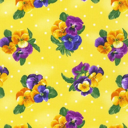 Fabric Remnant -Brightly So Pansy Bouquet Spots Yellow 84cm