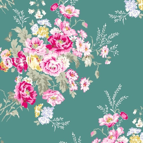 Tanya Whelan Amelie Shabby Pink Roses Fabric TW19 Green