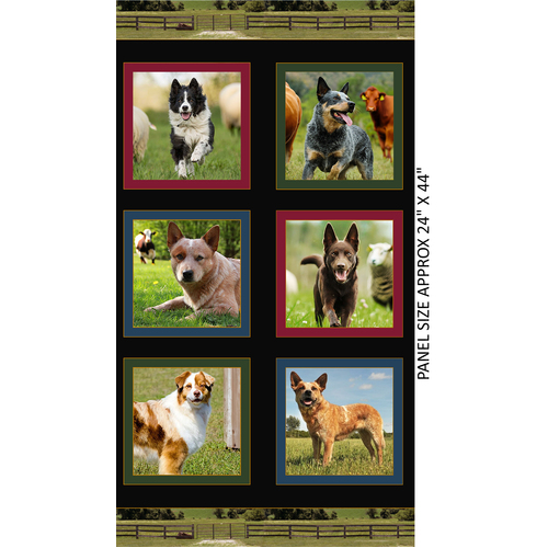 Merino Muster II Working Farm Dog Breeds 24" Quilt Panel A