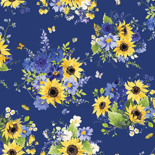 Sunflower Bouquets Digital Tossed Bouquets Blue Y3908-30