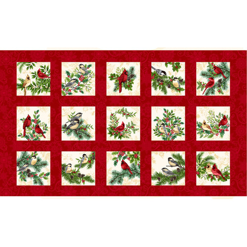 Winter Garden Christmas 6" Birds Blocks Red 2833-88