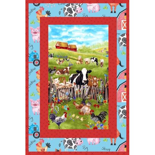 Country Farm Animals Quilt Panel Fabric Kit