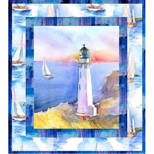 Nautical Lighthouse Sailing Boats Quilt Panel Kit