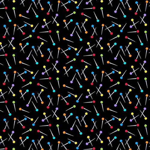 Fabric Remnant-Andover Sew Happy Dropped Pins Black 84cm