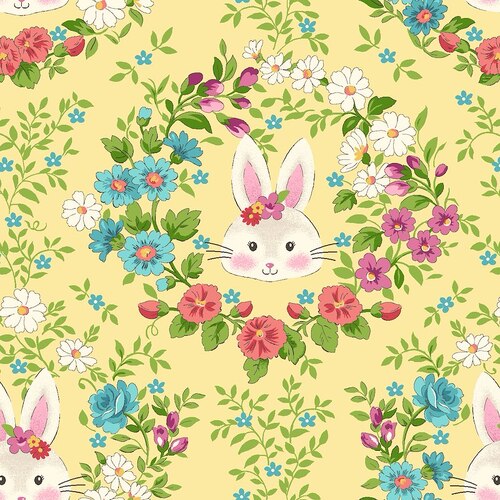 Super Sale Bunny Wreath Floral Yellow FLLD-D185