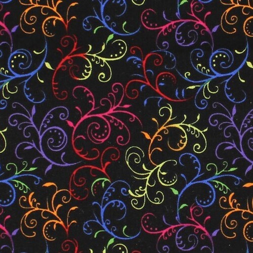 Fabric Remnant-Celebrations Party Swirls Black Multi 98cm