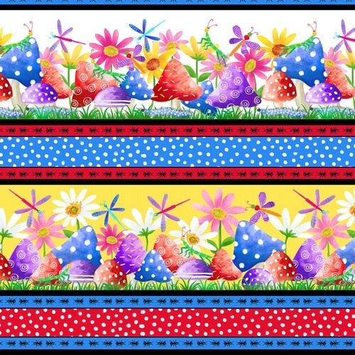 Fabric Remnant 	 Bugs Galore Dragonfly Stripe 82cm