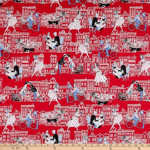 Fabric Remnant-Joie De Vivre Rue Saint Paris Honore Red 3061/9284R-74cm