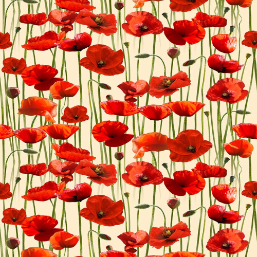 Fabric Remnant- Remembering ANZAC Poppies Cream 7117C -45cm