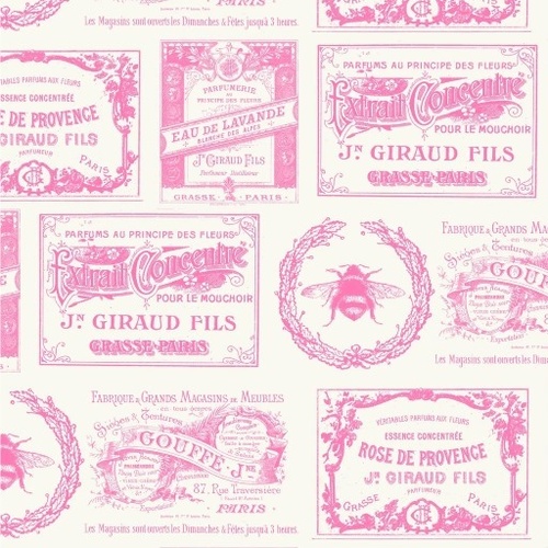 Fabric Remnant- Tanya Whelan Amelie Vintage Signs TW24 Pink 45cm