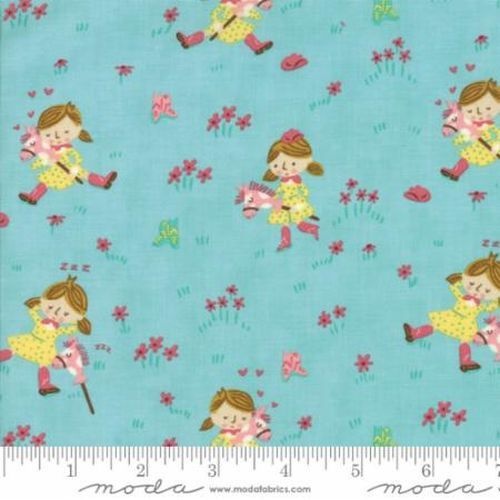 $6.95/Metre - Moda Howdy Cowgirl Horse Blue