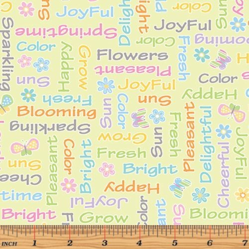 $6.95/Metre - Some Bunny Loves You Words Green
