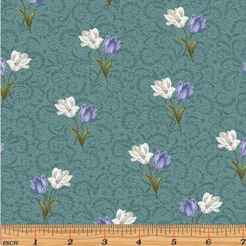 $6.95/Metre - Totally Tulips Twirl Dark Teal 3485