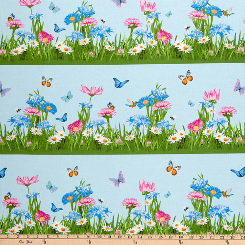 $6.95/M  -Meow Meadow Floral Border Stripe