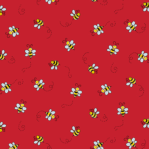 $6.95/Metre - Bumble Bees Buzzing Red A-9715-R