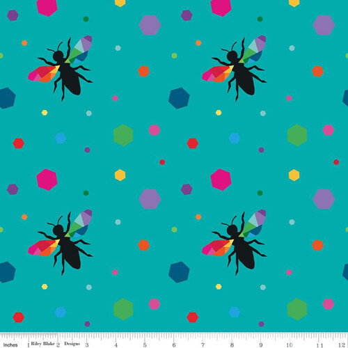 $6.95/Metre -Create Bees Hexie C9805-TURQUOISE