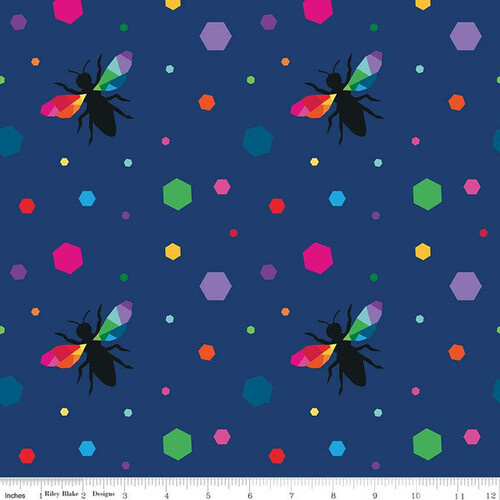 $6.95/Metre -Create Bees Hexie C9805-NAVY