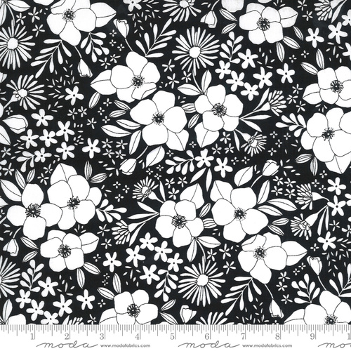 Fabric Remnant- Moda Illustrations Ink Wide Florals Black 92cm