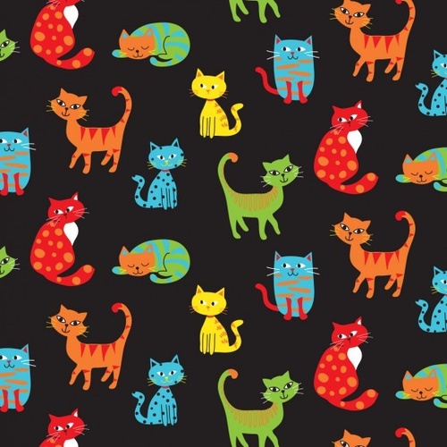 Fabric Remnant - Happy Paws Cats Bright 43cm