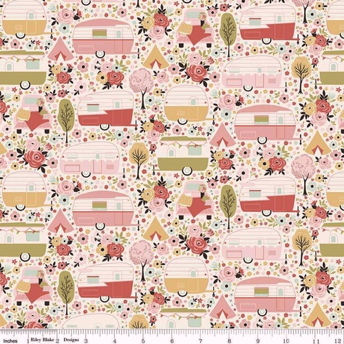 Fabric Remnant -Joy In The Journey Caravans Camping 96cm