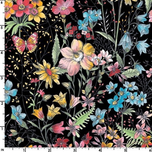 Fabric Remnant -Meadow Edge Large Butterfly Flower 82cm