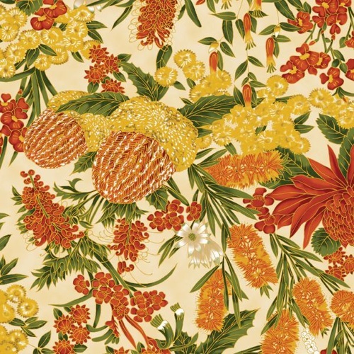 Fabric Remnant -Under The Australian Sun Floral Red/Ivory 65cm