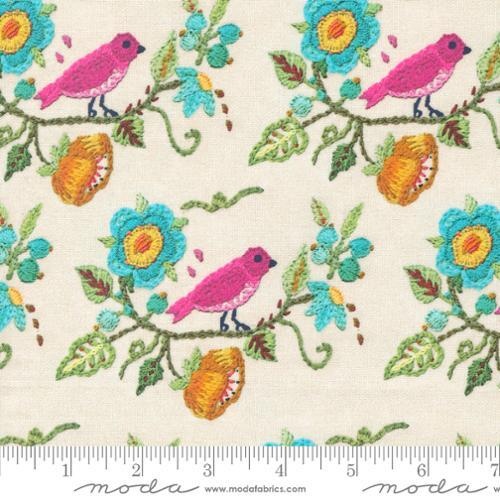 Fabric Remnant -Moda Vintage Soul Bird Floral Cloud 66cm