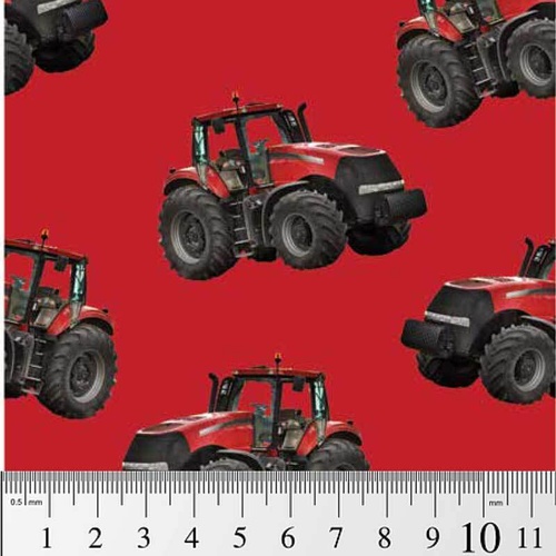 Fabric Remnant -Farm Machines Tractor Toss Red 73cm