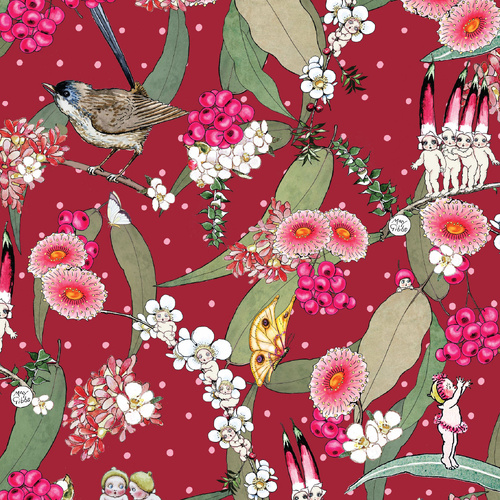 May Gibbs 108" Wideback Native Berries Red MG2004