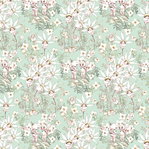 May Gibbs Snugglepot Cuddlepie Pastel Floral Mint MG1022