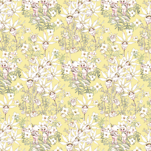 May Gibbs Snugglepot Cuddlepie Pastel Floral Yellow MG1021