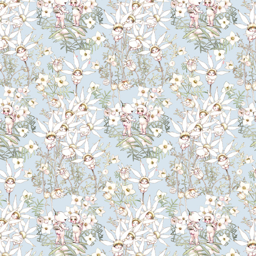 May Gibbs Snugglepot Cuddlepie Pastel Floral Lt Blue MG1019